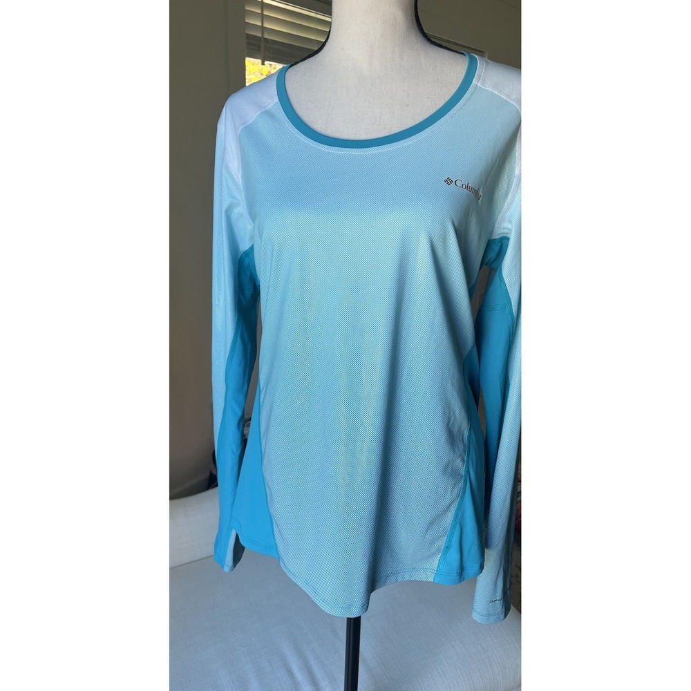 Columbia Omni Top Womens Large Teal Long Sleeve Lightweight Hiking Outdoors